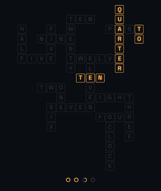 Crossword spells out the time. Here it’s quarter to ten.